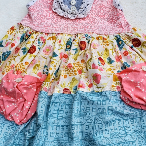 Giggle Moon Pink and Gray Ruffle Dress Size 4T - Picture 4 of 5